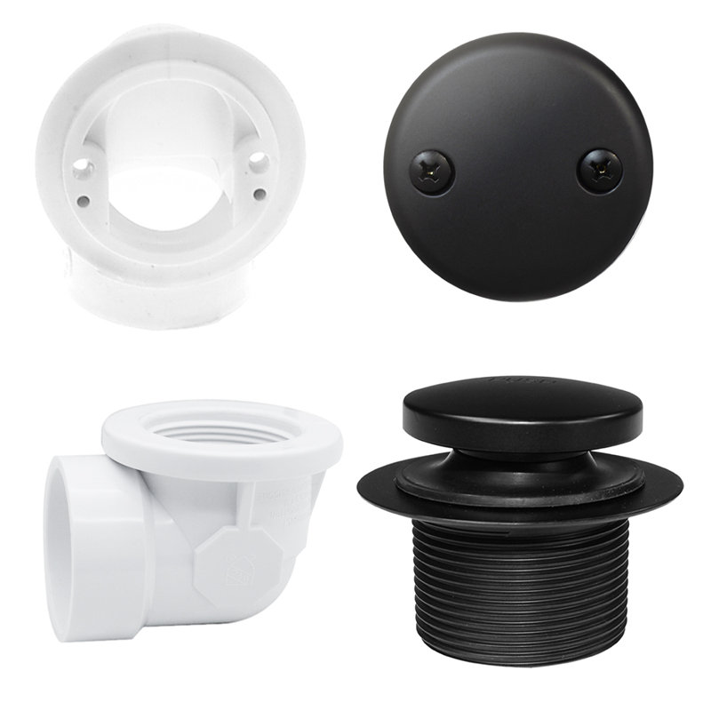 Sch. 40 PVC 1-1/2" Course Thread Plumber's Pack Tip-Toe Bathtub Drain with Two-Hole Overflow, Matte Black