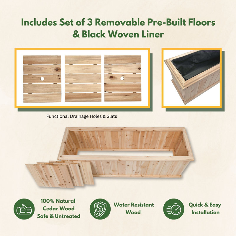 Wood Outdoor Raised Garden Bed Planter Box, 15.25" H x 48" W x 15.5" D