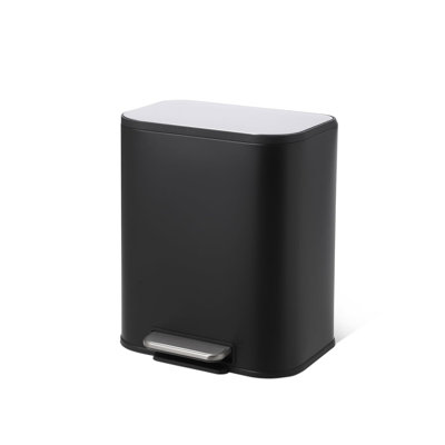 5.3 Gallon (20L) Kitchen Trash Can, Stainless Steel Garbage Can with Inner Wastebasket, Step Trash Can with Soft-Close Lid, Rectangular Rubbish Bin for Bathroom, Kitchen, Living Room, Black