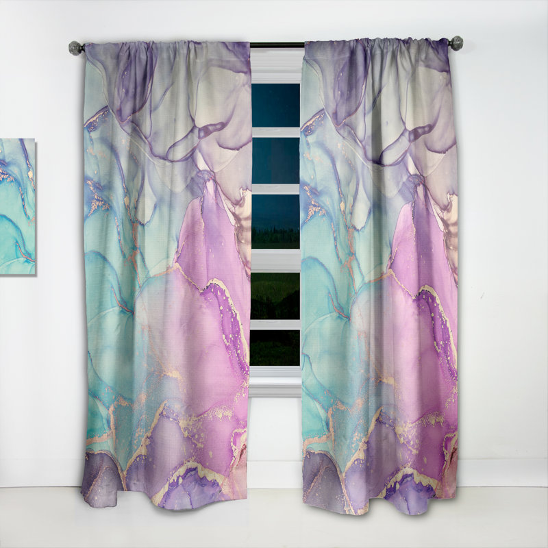 Mauve et bleu liquide Art V - rideau abstrait - velours obscurcissant - 1 panneau, L 52 po x L 63 po
