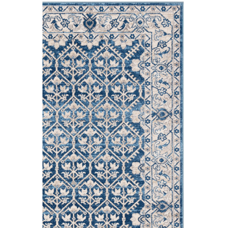 Tapis oriental bleu marine / gris clair Asucena, Tapis de couloir 2 pi x 8 pi