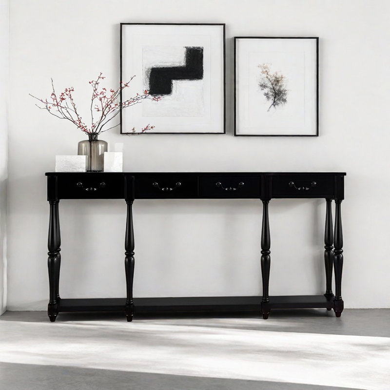 Console de style rétro avec 4 tiroirs, H 35,43 po x l 70,87 po x P 15,75 po