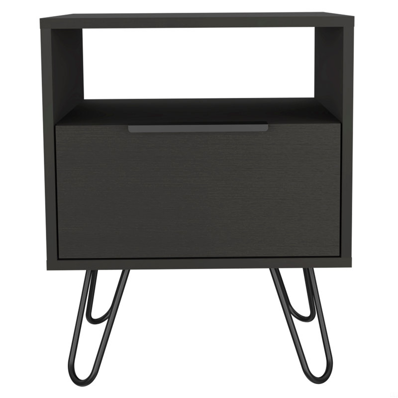 1-Shelf 1-Drawer Nightstand, Black