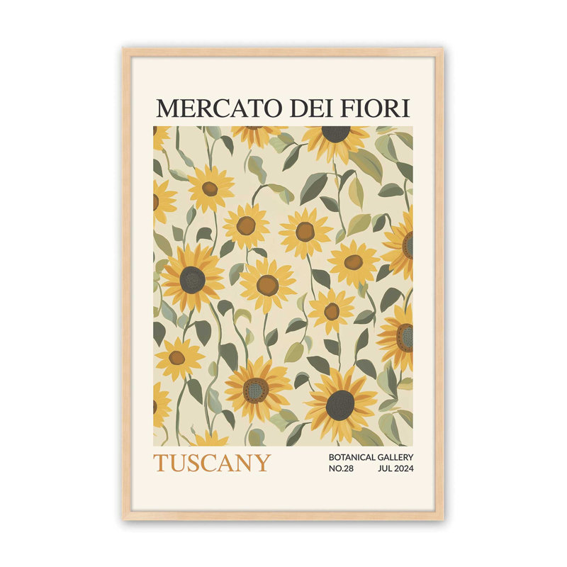 Imprimé de marché aux fleurs d'été Toscane, Reproduction encadrée sans passe-partout, Érable brut