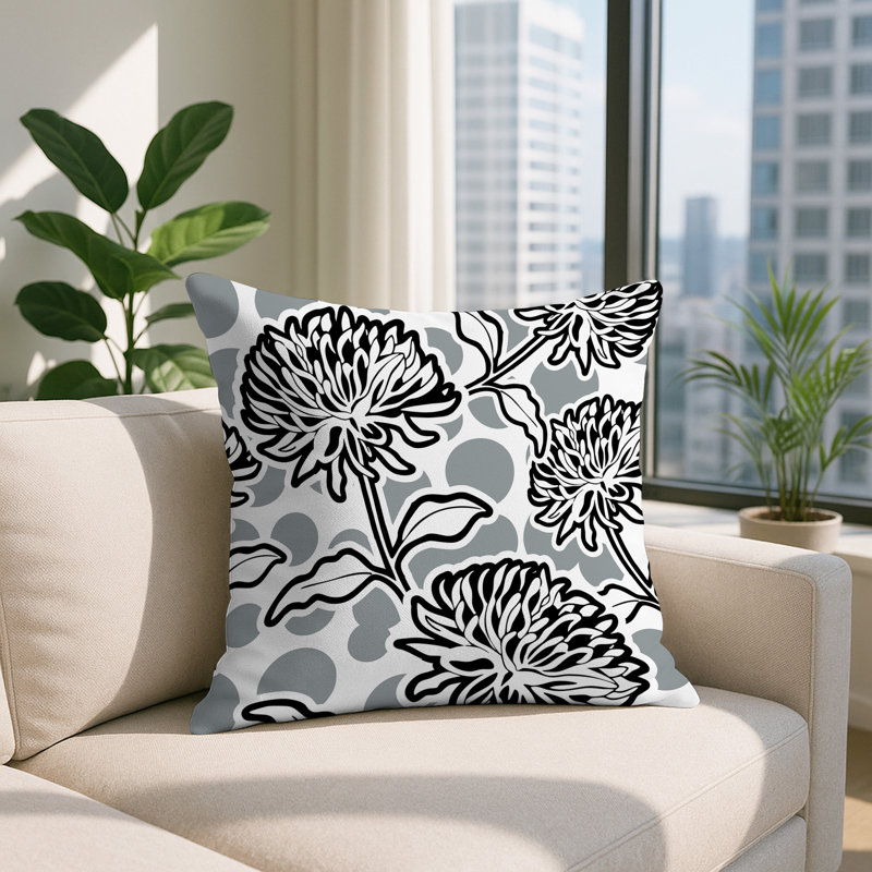 Jae Floral Reversible Indoor/Outdoor Square Pillow, Grey, Square 15"