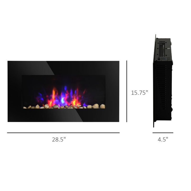 Foyer électrique mural avec 7 couleurs de flamme réglables, réglages de chaleur 725W / 1450W, - monté pour économiser de l'espace, 161 400 pieds carrés Couverture en pi, arrêt automatique avec effet de couleur, sortie, métal et verre