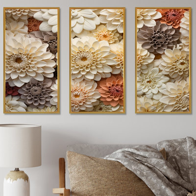 Minimalisme beige, fleurs de Zinnias - ensemble de reproductions d'art mural Zinnias