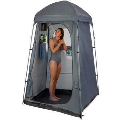 5x4.6x7ft Portable Camping Shower Tent, Camp Toilet, or Changing Tent for Beach or Recital with Easy Set Up, Silver Privacy Coating, Pockets, and Towel Bar, Gray