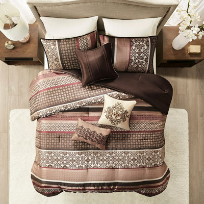 Red King 7 Piece Comforter , Intriguing With Geometric & Patterns, Bedding, Machine Washable, Comforter, Shams, Pillows, Bed Skirt Gorgeous Detail, Filling,