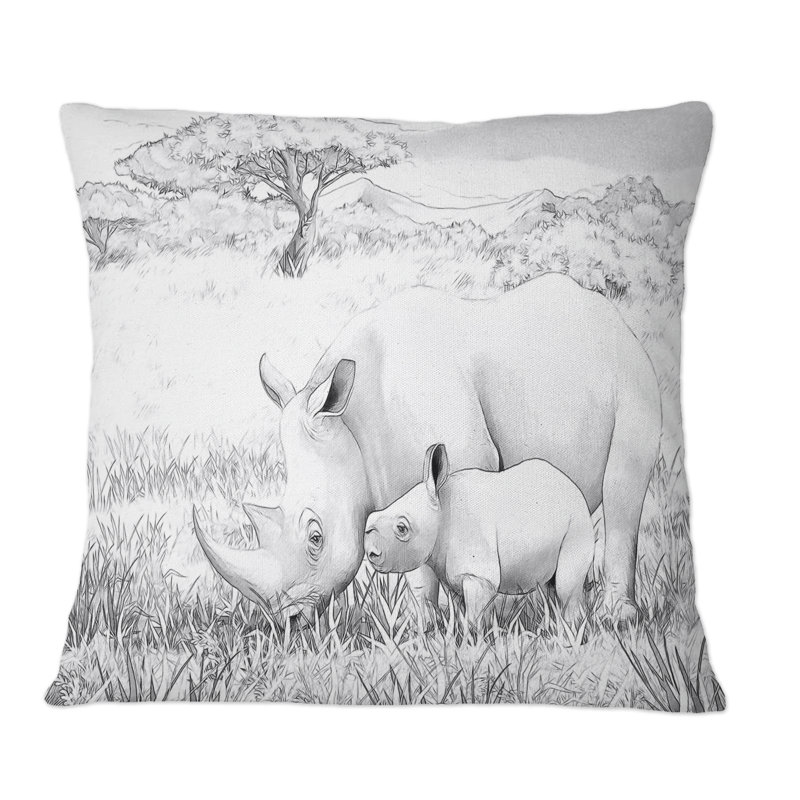 Coussin Rhino In African Safari - Traditional, 16 po x 16 po