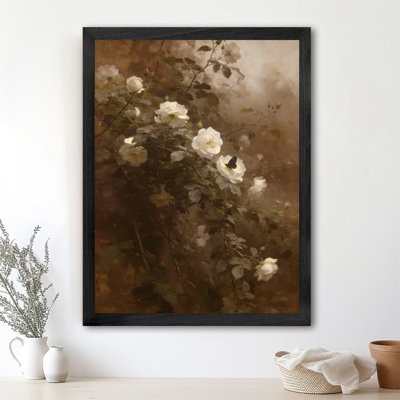 Reproduction d'art encadré noir et rose blanche dans la brume