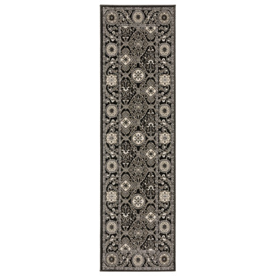 Tapis oriental en polyester / polypropylène tissé à la machine rectangulaire noir / gris Ederle