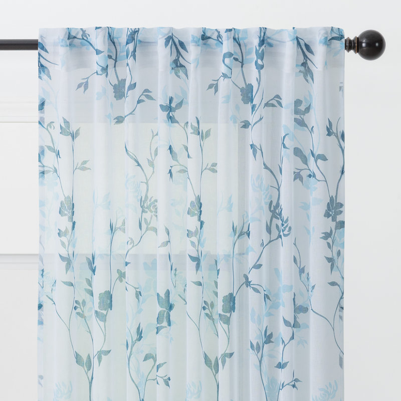 Keohane 2-Panel Floral Textured Sheer Curtain Panels 3-In-1 Back Tab, Rod Pocket, Ring Tab, 52" W x 108" L, Teal