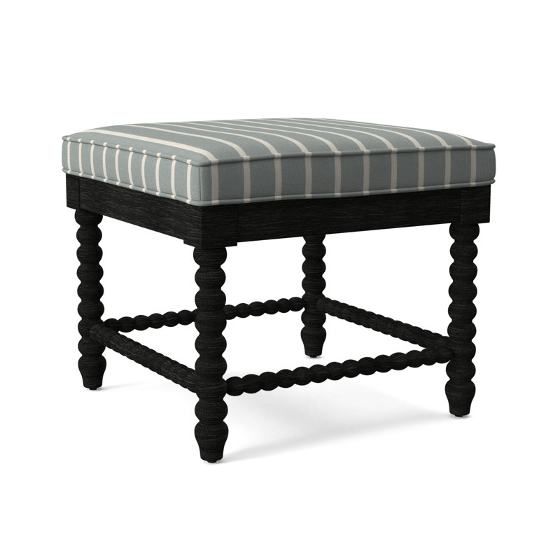 Lind Island Upholstered Bench, Wild Flower Blue; 0584-63, Antique Black Finish