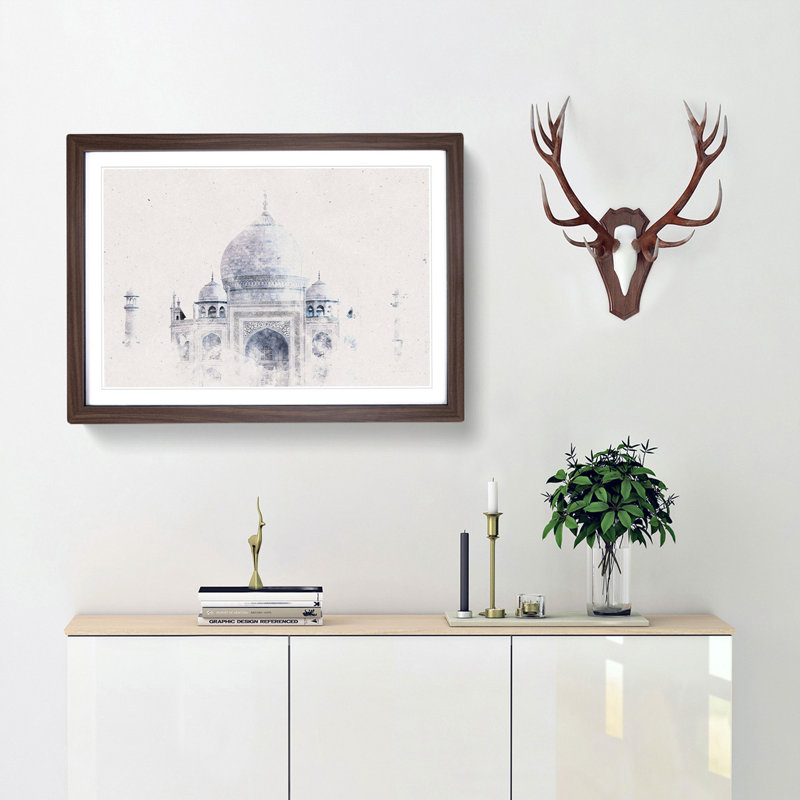 The Taj Mahal in Agra India - Picture Frame Painting Print, Walnut Framed, 33cm H x 45cm W x 2cm D
