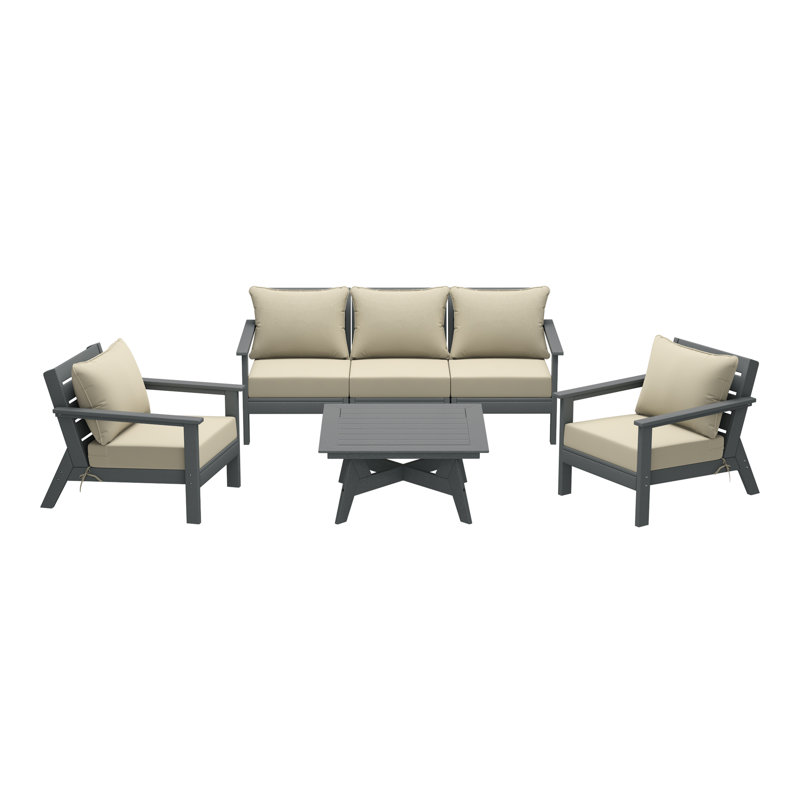 6-Piece Deep Seating Set, Gray, Beige