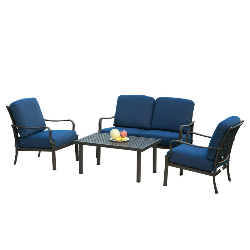 Outdoor 4 pcs Patio Conversation Set, Metal Dining Table and Chairs Dining Set with Removable Cushions for Garden Lawn Yard