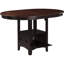 Table de salle à manger extensible couleur châtaigne, structure, mélange classique-moderne, pour la décoration de la pièce. Table brun moyen, élégant pied central, idéale pour les réunions de famille ou entre amis.