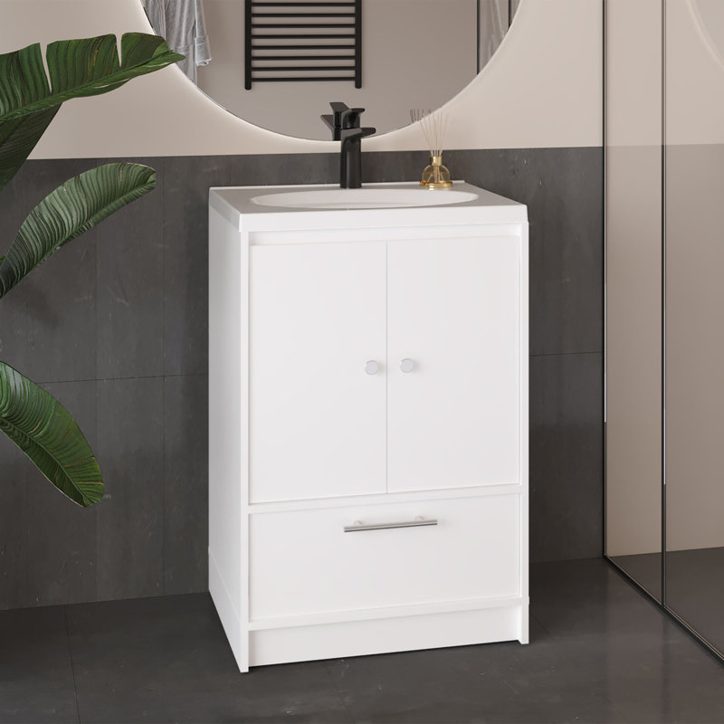 Sophia Freestanding Bathroom Vanity With Two Doors, One Drawer, Resin Sink, White