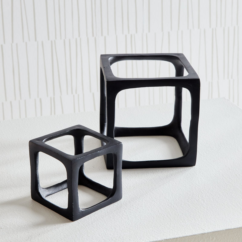 Set of 2 Cubist Sculptures, Black