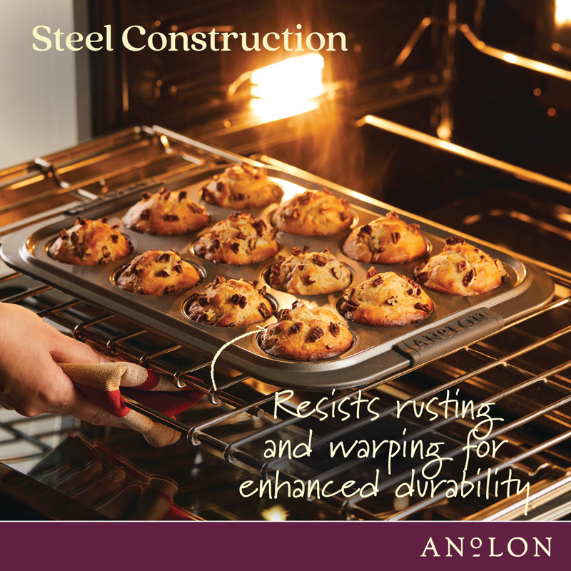 Anolon Advanced Bakeware Nonstick Muffin Pan with Lid, 12-Cup, Graphite