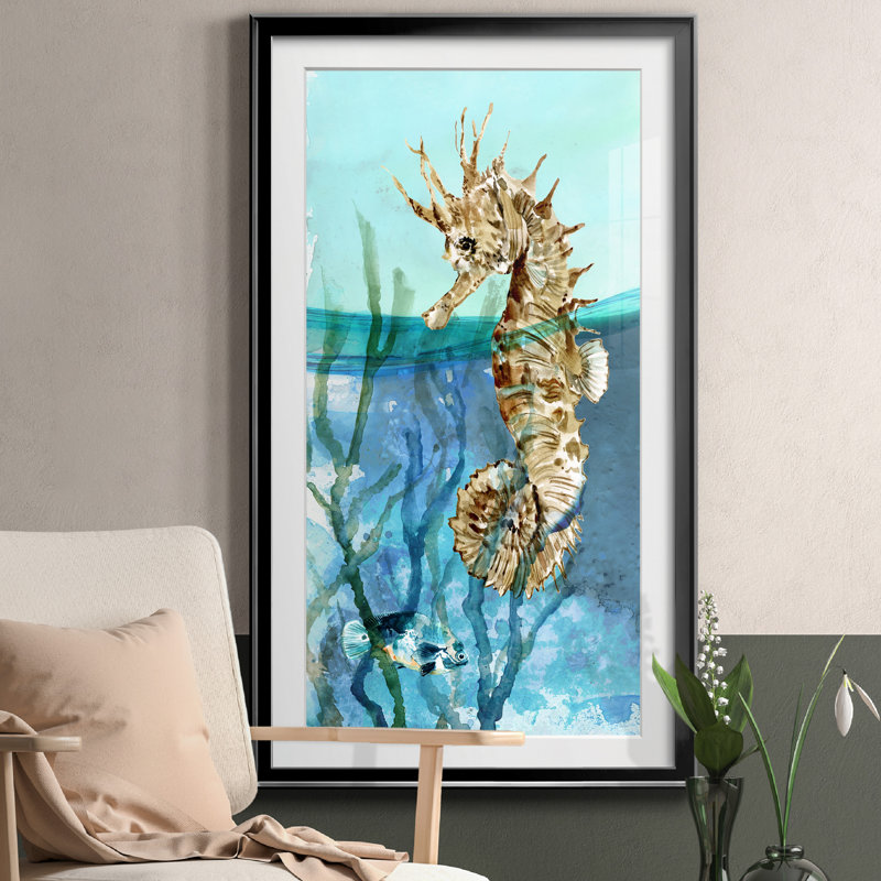 Delray Seahorse I - peinture encadrée, H 22,5 po x l 42,5 po x P 1,5 po, Noir