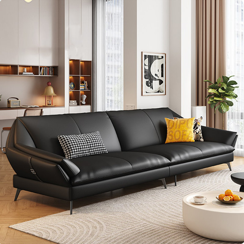 Canapé modulaire noir en cuir véritable, H 32,68 po x l 110,24 po x P 40,16 po, 4, Noir