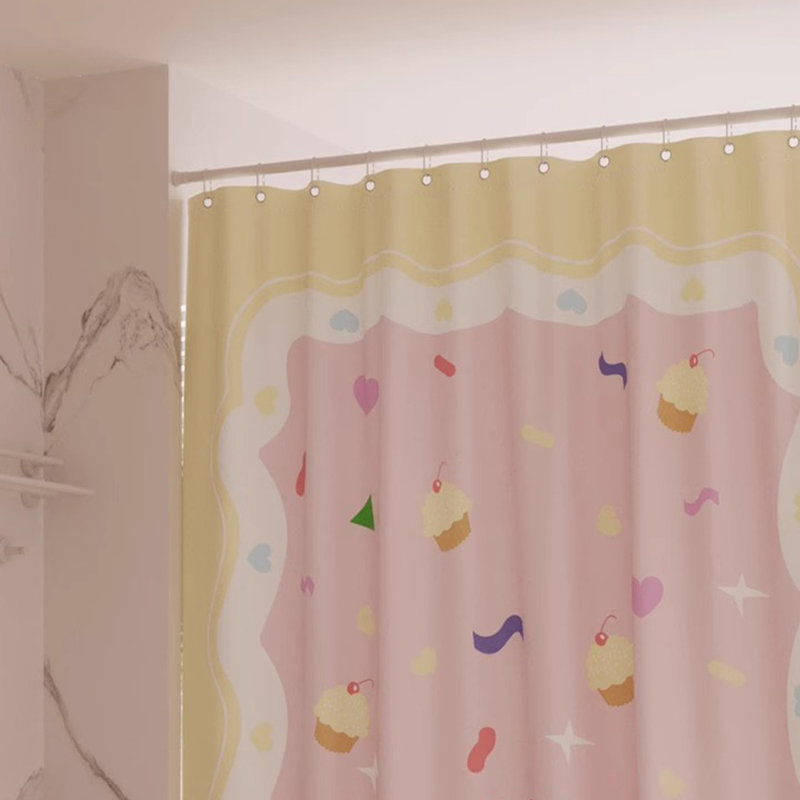 Rideau de douche en polyester, Jaune / Rose