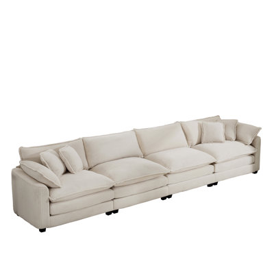 150" Wide 4-Seater Corduroy Sofa, Spacious 140" Seating Width, White