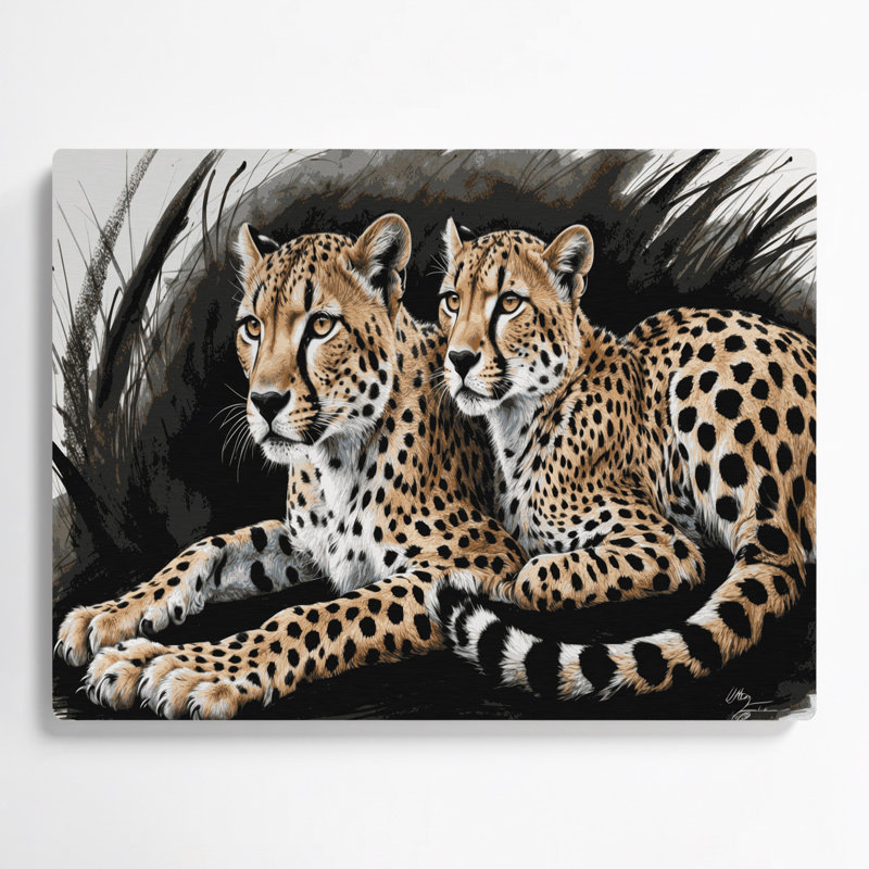 «Big Cats Cheetahs», art mural en métal noir, H 16 po x l 20 po