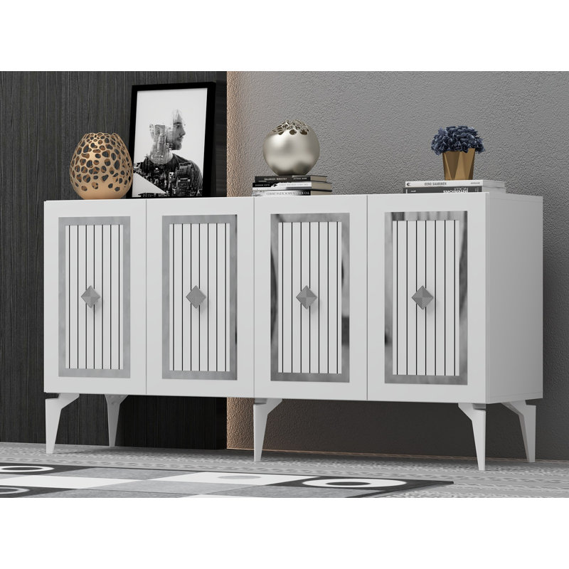 Olivia 79cm Sideboard, White/Silver