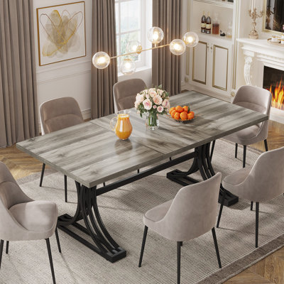 Table de salle à manger, rectangulaire, base en métal, 63 pouces