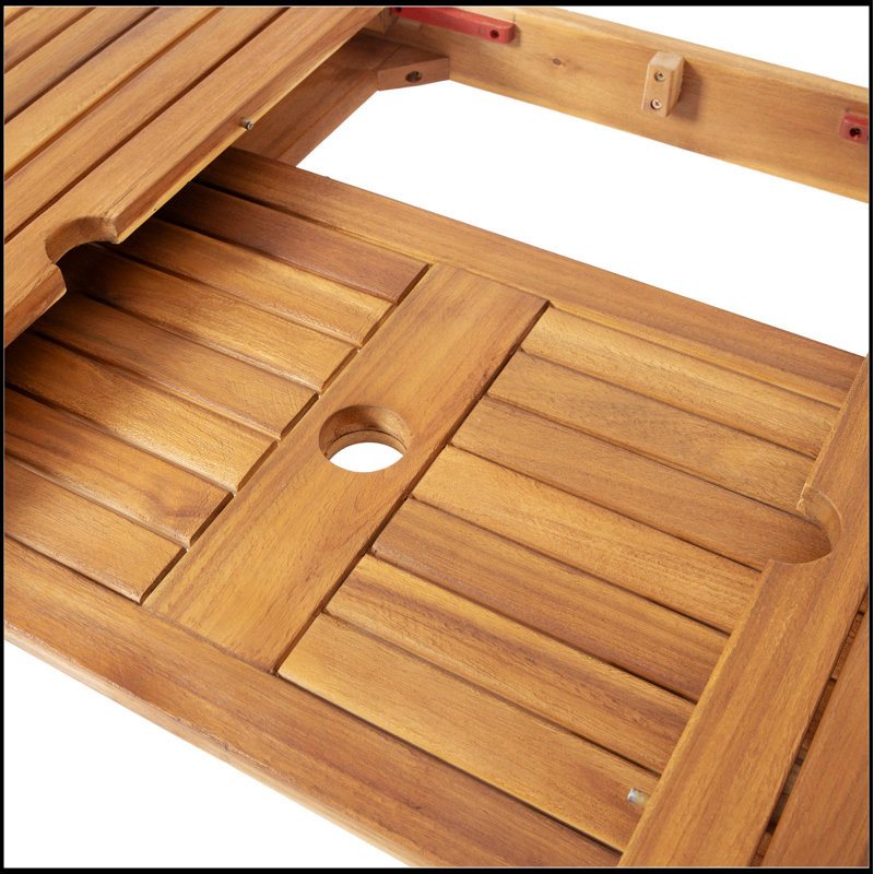 Table de salle à manger d'extérieur extensible en bois d'acacia, finition naturelle pour la durabilité et la polyvalence