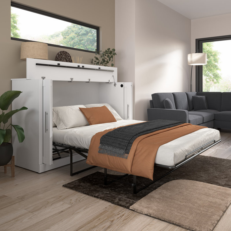 Arlex Murphy Cabinet Bed with Mattress, White, Queen