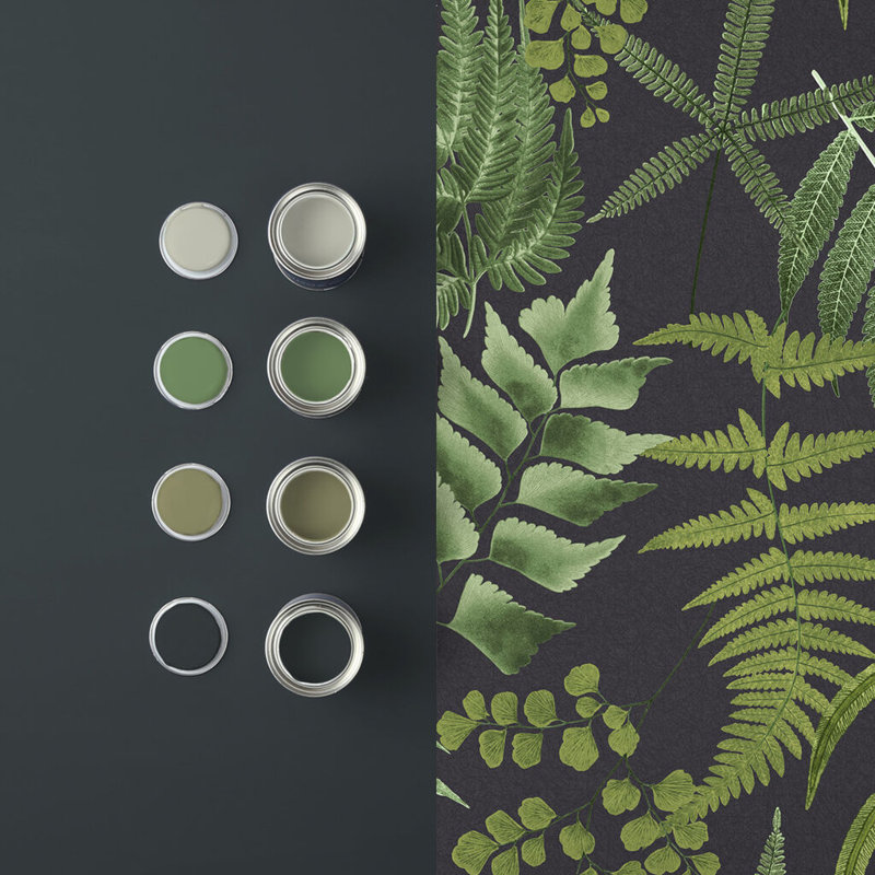 Midsummer Fern Floral Wallpaper Double Roll, Black/Green