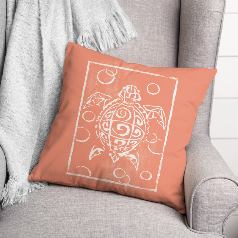  Housse et insert de coussin carré Sea Turtle Stamp, Orange