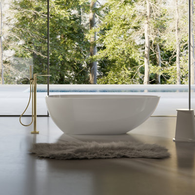 Baignoire de trempage autoportante blanche en acrylique 67 "x 31,5" avec trop-plein et bonde escamotable pour salle de bain MonBlari