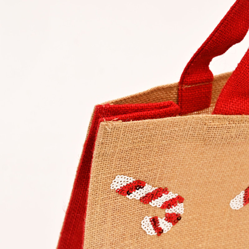 Sac-cadeau de Noël en jute avec stratifié, H 14 po x l 14 po x P 5 po