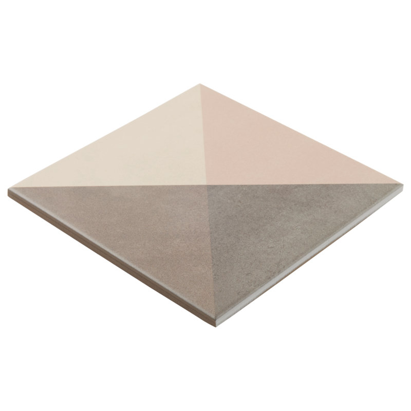 Elizabeth Sutton Art Geo 8x8 Matte Encaustic Look Porcelain Tile, Cement Deco Mist Gray and Pink