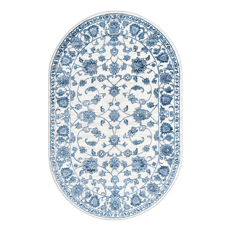 Tapis ivoire / bleu Muth, Ovale 5 pi 3 po x 8 pi