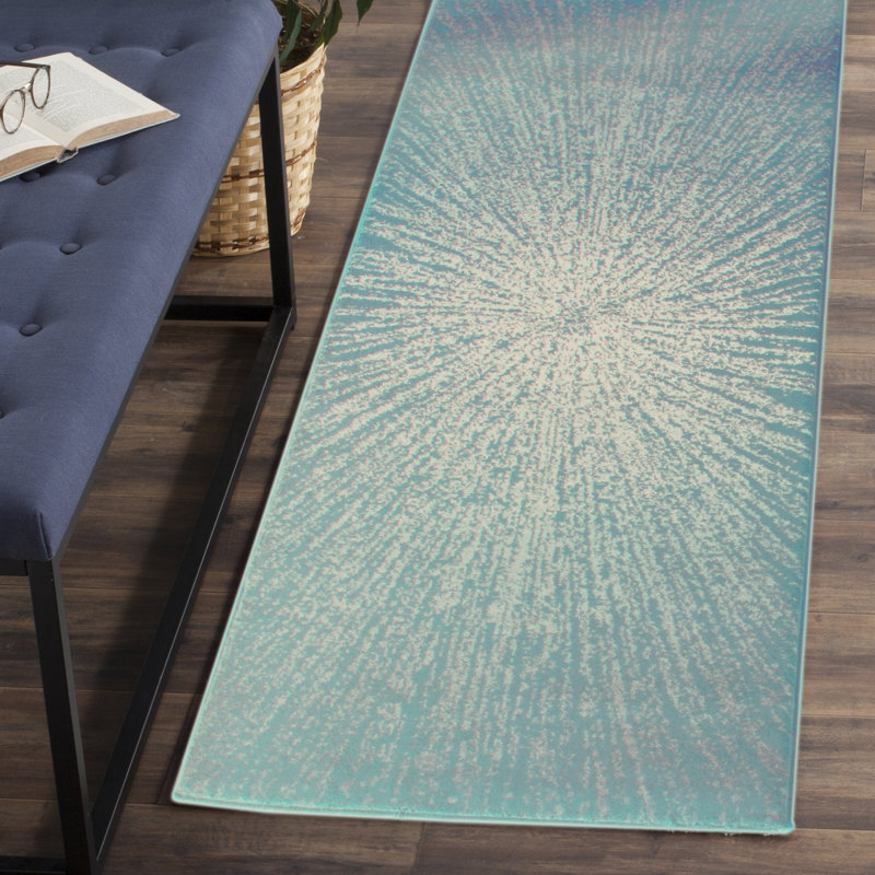 Tapis turquoise / ivoire Faustina, Rectangle 2 pi 2 po x 5 pi