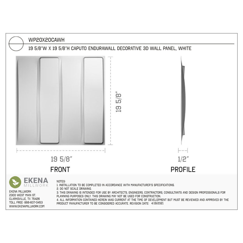 Couvre-panneaux muraux décoratifs 3D H 30 19 po x l 19 5/8 po Caputo Pi. (12 / PC)