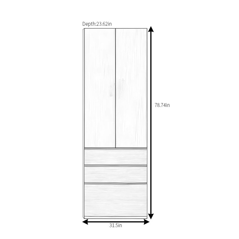 Simple Solid Colour Wardrobe, 78.74" H x 31.5" W x 23.62" D