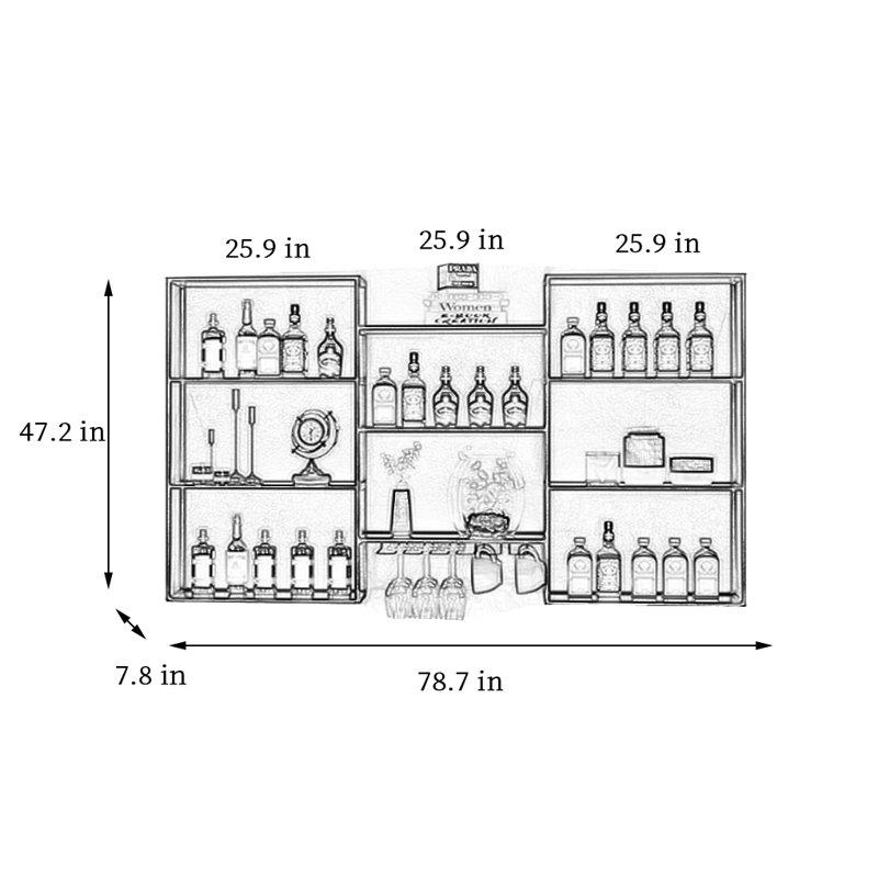 Simple multi-layer wall-mounted wine rack, 47.2" H x 78.7" W x 7.8" D