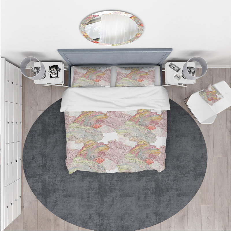 Ensemble de housse de couette bohème et éclectique, Housse simple + 1 taie décorative