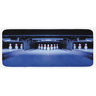 Symmetrical Bowling Pins On An Empty Alley Hobby Fun Challenge Theme Blue White Red Kitchen Mat -  East Urban Home, A8BE46B270C641F5A1531D6E23B51B8B