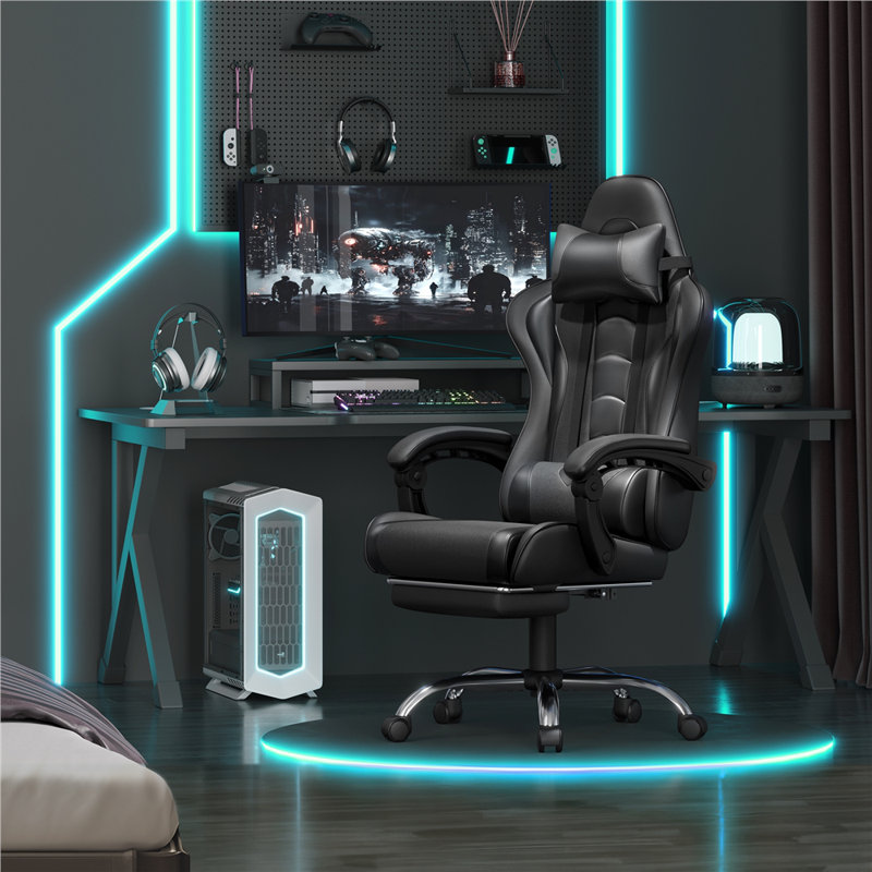 Ergonomic Gaming Chair with Massage Lumbar Pillow, Black