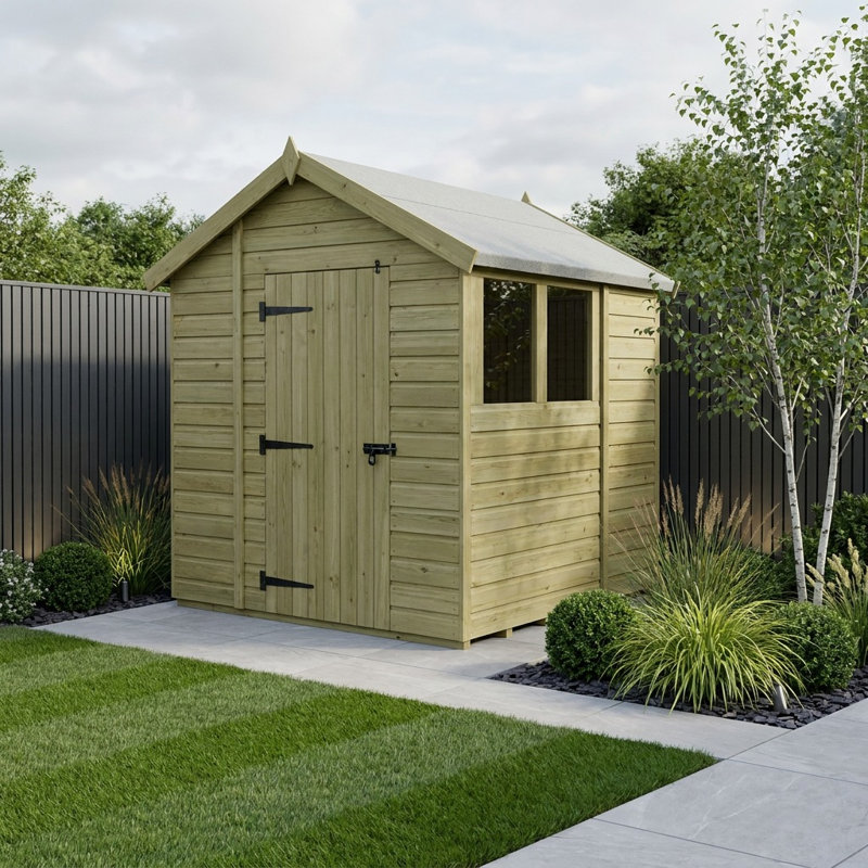 Total Sheds 6ft x 7ft Apex Garden Shed - Single Door - With Windows - Pressure Treated Timber - UK Manufactured