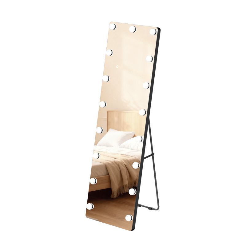 Hollywood Style Full Length LED Mirror – Tempered Glass, Exposed Bulb Front Light, 3 Color Modes, Includes Stand, 56"  x 18" 