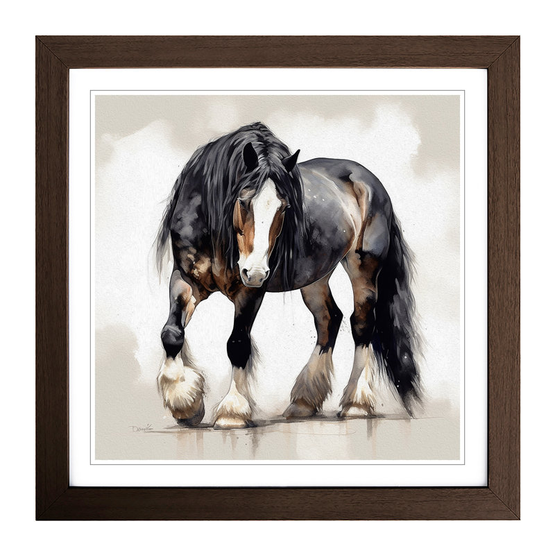 Shire Horse Gestural No.2 - Single Picture Frame Print on Wood, Walnut
